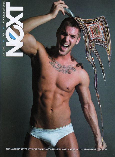 Detailed layered papercut of a 2012 NYC gay guide magazine.